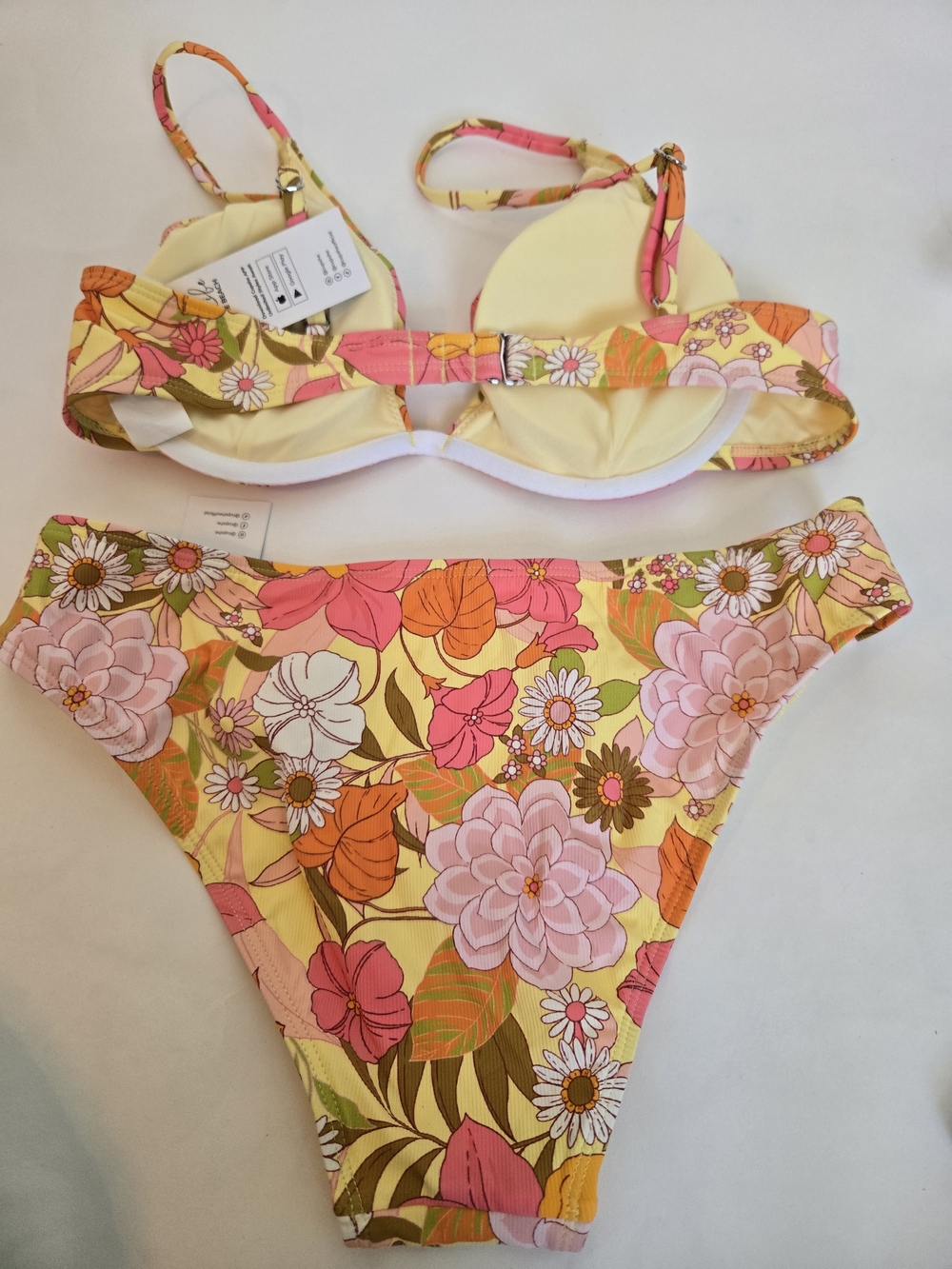 NEW Floral Pink & Orange Bikini Set - Women's Top Size Medium & Bottoms Size S - Picture 5 of 15